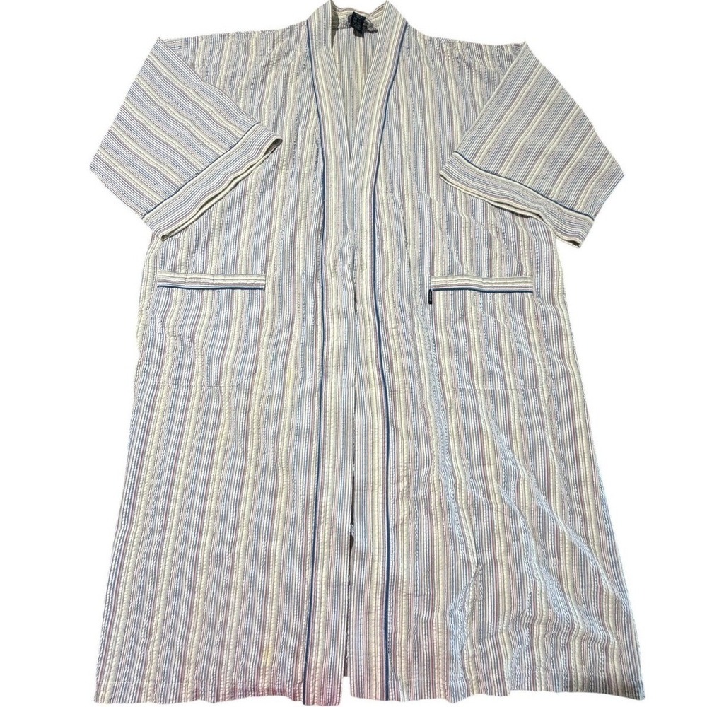 IZOD Sleepwear‎ Mens Seersucker Robe Multicolor Striped Cotton One Size Fits All